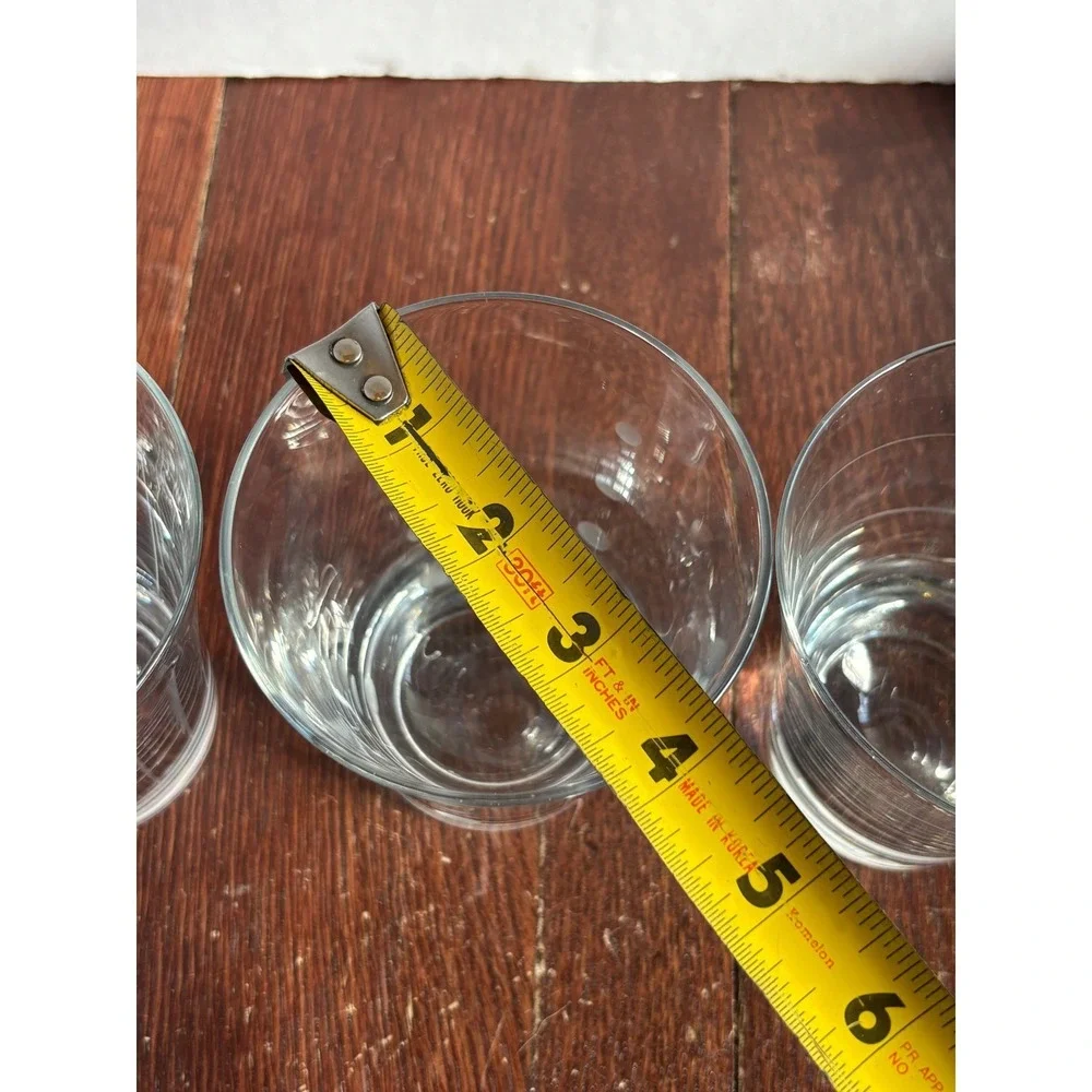 Set of 4 Etched Glass Juice Tumblers Mismatched‎ Dots Stripes Swirl Clear 4 inch